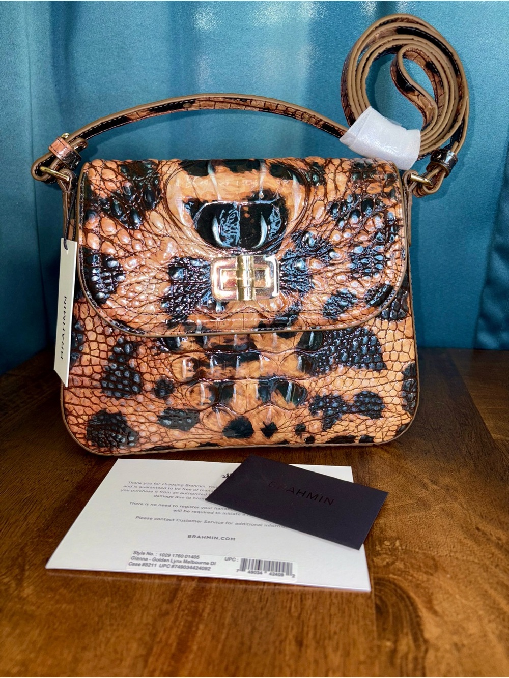 Brahmin NWT Gianna - Golden Lynx - Leopard Crossbody - FRONT EYE